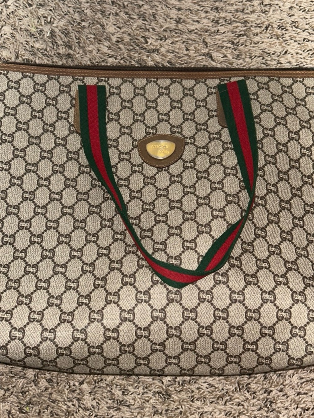 Gucci Beige Brown Monogram Tote with Green and Red Straps